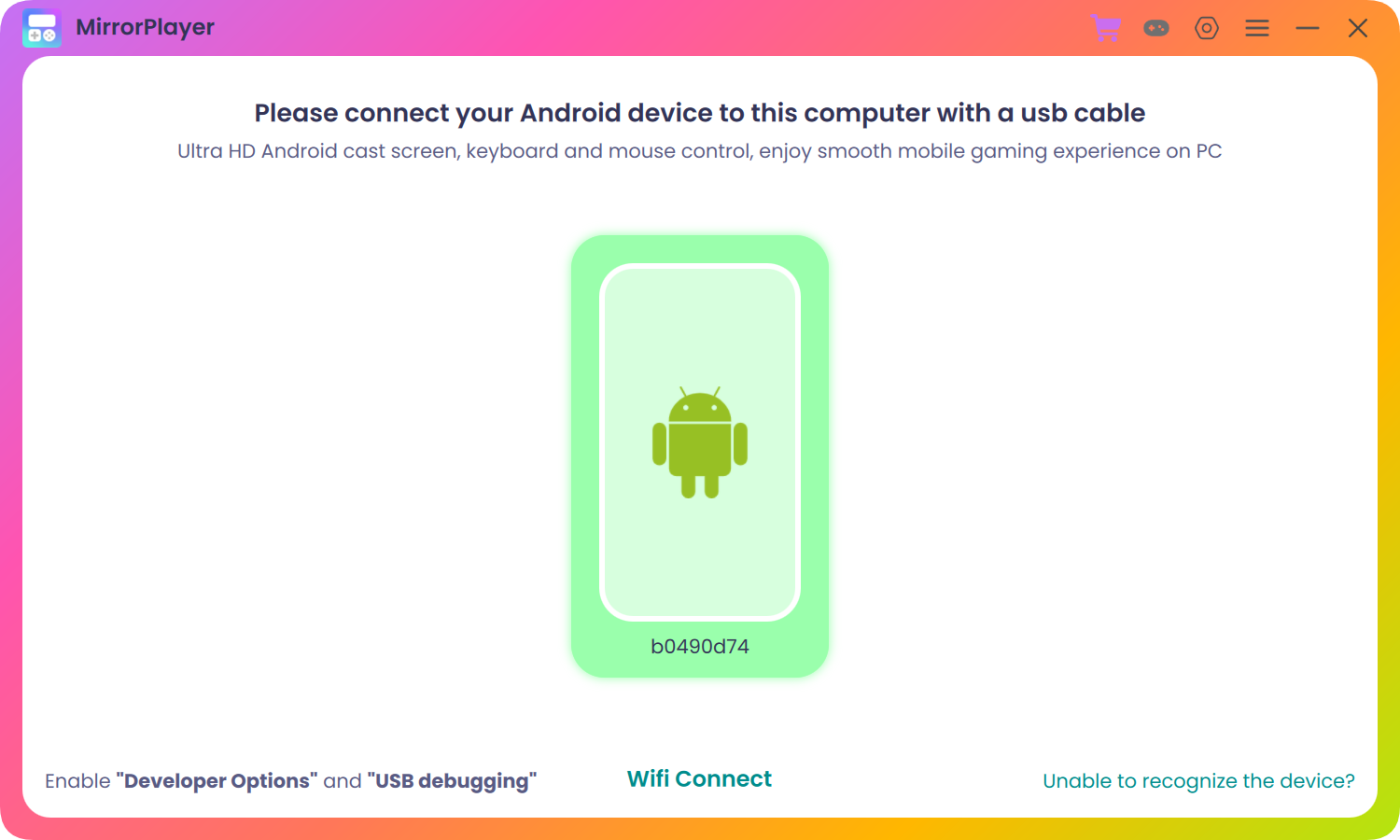 MirrorPlayer Android screen mirroring to PC interface illustration