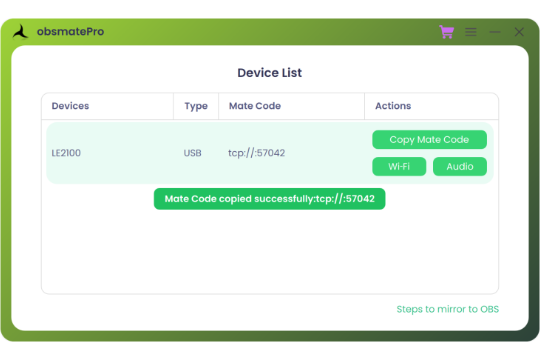 Copy Mate Code after starting obsmatePro illustration